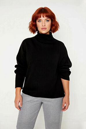 Kadın Triko Dik Yaka Düşük Kol Rahat Kalıp Büyük Beden Kışlık Kazak Günlük Şıklık İçin İdealdir