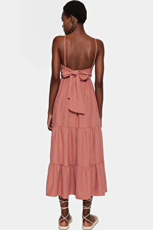 Kolsuz Maxi Elbise Skater Kalıp Lilyum Dokuma Günlük Kullanım Modern Stil Şık Görünüm