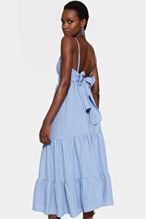 Kolsuz Maxi Elbise Skater Kalıp Lilyum Dokuma Günlük Kullanım Modern Stil Şık Görünüm