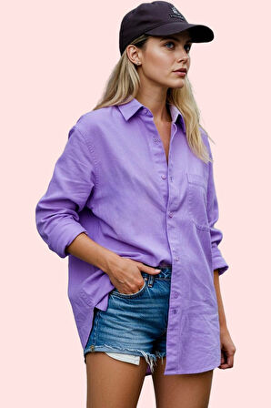 Kadın Pamuklu Dokuma Gömlek; Gömlek Yaka Düğmeli Uzun Kol Cepsiz Casual Yaz Aylarının Vazgeçilmezi