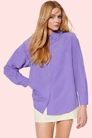 Kadın Pamuklu Dokuma Gömlek; Gömlek Yaka Düğmeli Uzun Kol Cepsiz Casual Yaz Aylarının Vazgeçilmezi