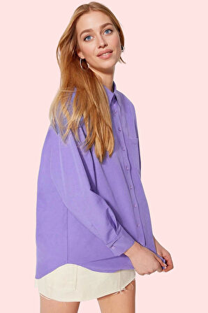 Kadın Pamuklu Dokuma Gömlek; Gömlek Yaka Düğmeli Uzun Kol Cepsiz Casual Yaz Aylarının Vazgeçilmezi