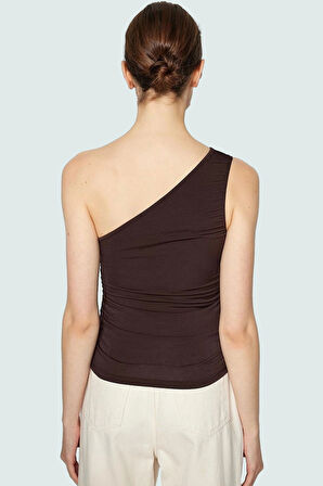 Fitted Tek Omuz Bluz Esnek Örme Crop Boy Modern Stil Premium Kalite Seçkin Malzeme