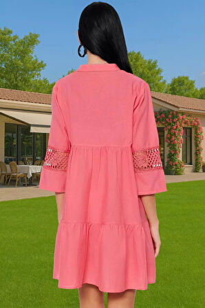 Kadın %100 Pamuk Dantelli Mini Plaj Elbisesi Rahat Yazlık Özel Tasarım Şık Görünüm Uzun Ömürlü