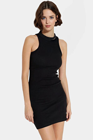 Pamuklu Bodycon Mini Elbise Halter Yaka Örme Kumaş Yazlık Rahat Özel Tasarım Profesyonel Görünüm