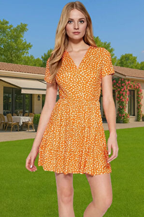 Kadın Yazlık Mini Elbise Polyester Elastan Kumaşlı Kisa Kol Konforlu Kesim Özenle Seçilmiş