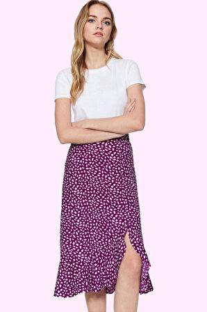 Kadın Yüksek Bel A line Midi Etek Çiçekli Desenli Örme Kumaş Rahat Yaz Aylarının Vazgeçilmezi