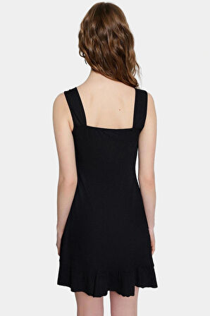 Çiçekli Desenli A Line Mini Elbise Örme Kumaş Kare Yaka Rahat Kalıp Kaliteli İşçilik Özel Tasarım