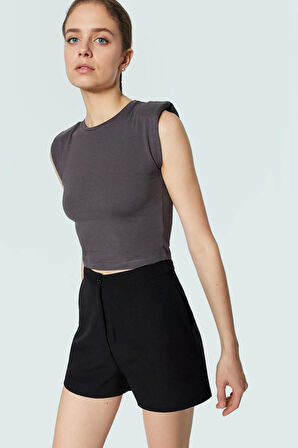 Fitted Vücut Oturan Kolsuz Örme Bluz Bisiklet Yaka Tasarım Premium Kalite Trend