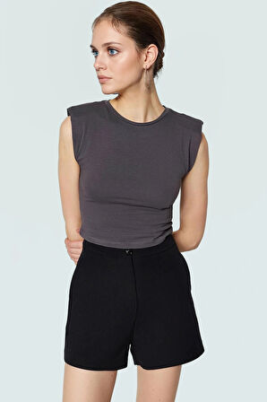 Fitted Vücut Oturan Kolsuz Örme Bluz Bisiklet Yaka Tasarım Premium Kalite Trend