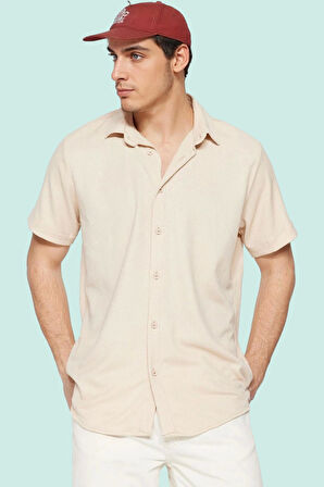 Erkek Kısa Kolli Örme Bürümcük Dokulu Gömlek Günlük Şık Kombinler Yazlık Dayanıklı Malzeme