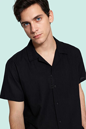 Erkek Pamuklu Düğmeli Gömlek Rahat Kalıp Kısa Kollu Apaç Yaka Günlük Kullanım Modern Tasarım