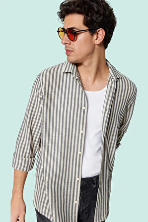 Erkek Klasik Çizgili Gömlek Pamuk Rahat Kesim Günlük Ve İş Hayatı Yaz Aylarının Vazgeçilmezi