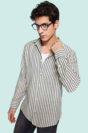 Erkek Klasik Çizgili Gömlek Pamuk Rahat Kesim Günlük Ve İş Hayatı Yaz Aylarının Vazgeçilmezi