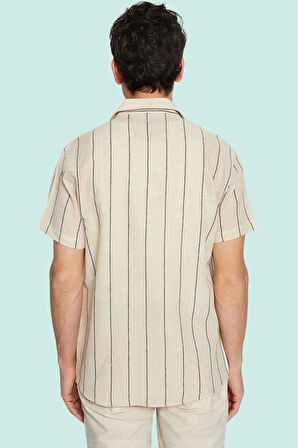 Erkek Çizgili Dokuma Gömlek Regular Fit Kısa Kol Yazlık Günlük Hafta Sonu Kaliteli Malzeme