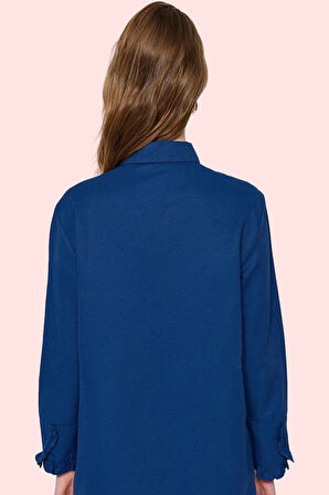 Kadın Denim Görünümlü Gömlek Flamlı Pamuk Kumaş Düğmeli Kışlık Günlük Kullanım Özel Günler