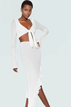 Şık Plaj Takımı Gofre Dokuma Fitted Kalıp İspanyol Kol Modern Stil