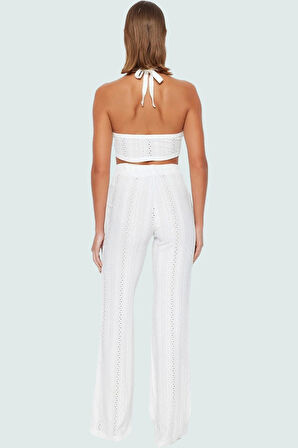 Şık Dantel Plaj Takımı Halter Yaka Bluz ve Geniş Paça Pantolon Özel Tasarım Özenle Seçilmiş