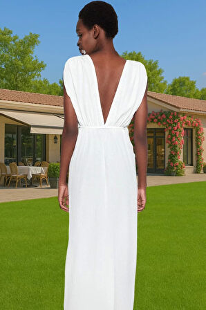 Yazlık Plaj Elbisesi V Yaka Maxi Dokuma Crinkle Uzun Ömürlü Özel Tasarım Seçkin Malzeme