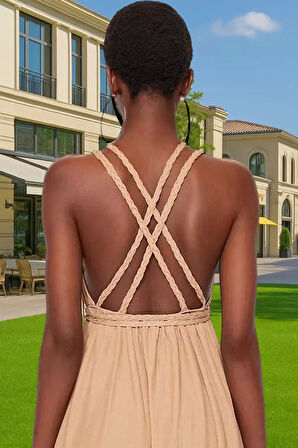 Yazlık Kadın Maxi Elbise Pamuklu Dokuma Crinkle Kumaşlı Bağlamalı Dayanıklı Malzeme Mükemmel Uyum