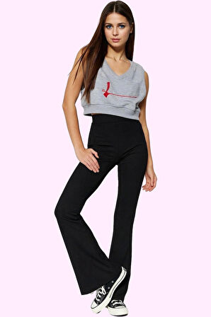 Kadın Renk Düz Desenli Flare Pantolon Esnek Yüksek Bel Günlük Kullanım Yaz Aylarının Vazgeçilmezi