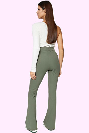 Kadın Renk Düz Desenli Flare Pantolon Esnek Yüksek Bel Günlük Kullanım Yaz Aylarının Vazgeçilmezi