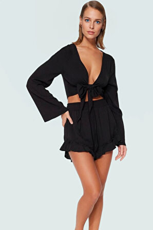 Rahat ve Şık Crinkle Dokuma Bluz Şort Takım Konforlu Kesim Mükemmel Uyum