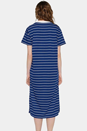 Rahat Yazlık Çizgili Maxi Elbise Polyester Pamuk Karışımı Premium Kalite Yüksek
