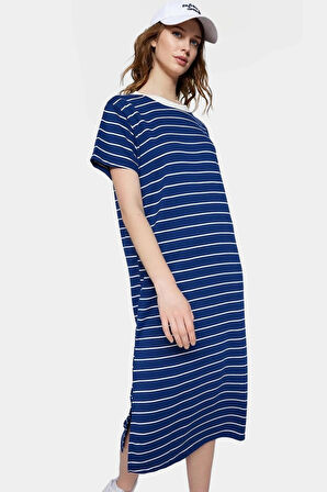 Rahat Yazlık Çizgili Maxi Elbise Polyester Pamuk Karışımı Premium Kalite Yüksek