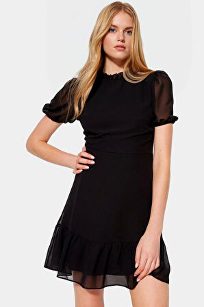 Polyester Şifon Elbise A Kesim Balon Kol Yazlık Özel Tasarım Konforlu Zarifane