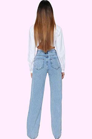 Kadın Pamuk Denim Wide Leg Jean Yüksek Bel Rahat Günlük Stil Hafta Sonu Yaz Aylarının Vazgeçilmezi