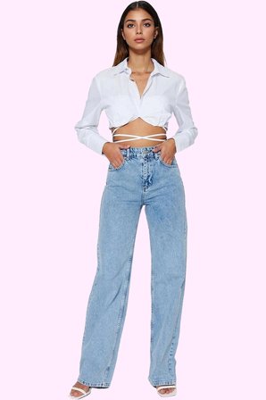 Kadın Pamuk Denim Wide Leg Jean Yüksek Bel Rahat Günlük Stil Hafta Sonu Yaz Aylarının Vazgeçilmezi
