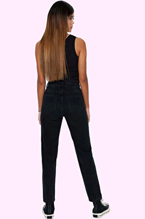 Kadın Pamuk Denim Mom Jean Pantolon Yüksek Bel Regular Boy Günlük Kullanım Kaliteli Malzeme
