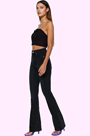 Kadın Denim Flare Jean Pamuk Yüksek Bel Günlük Kaliteli Malzeme Yaz Aylarının Vazgeçilmezi