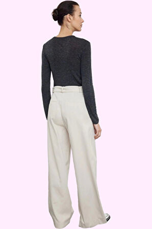 Kadın Yüksek Bel Geniş Paça Dokuma Pantolon Pamuk Rahat Günlük Stil Yaz Aylarının Vazgeçilmezi