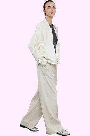 Kadın Yüksek Bel Geniş Paça Dokuma Pantolon Pamuk Rahat Günlük Stil Yaz Aylarının Vazgeçilmezi