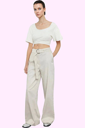 Kadın Yüksek Bel Geniş Paça Dokuma Pantolon Pamuk Rahat Günlük Stil Yaz Aylarının Vazgeçilmezi