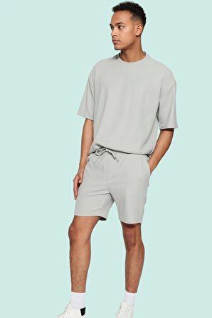 Erkek Rahat Kesim Şort; Polyester Elastan Dokulu Ottoman Kumaş Normal Bel Kısa Boy Günlük Kullanım