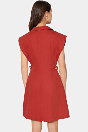 Dokuma Gabardin Mini Elbise Kisa Kol Düğmeli %Pamuk Yazlık Dayanıklı Malzeme