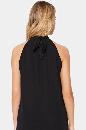 Halter Yaka Mini Elbise Şifon Dokuma Rahat ve Şık Yazlık Profesyonel Görünüm