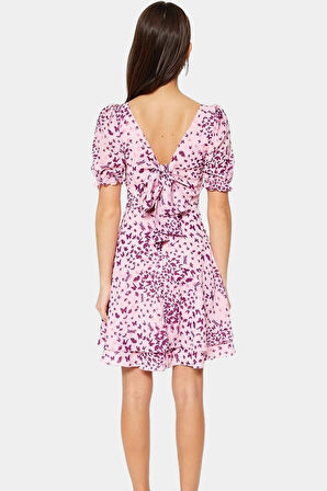 Çiçek Desenli Şifon Elbise Yazlık Mini Skater Günlük Kullanım İçin Trend Tasarım