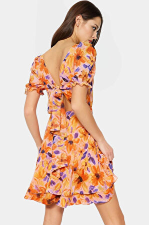 Çiçek Desenli Şifon Elbise Yazlık Mini Skater Günlük Kullanım İçin Trend Tasarım