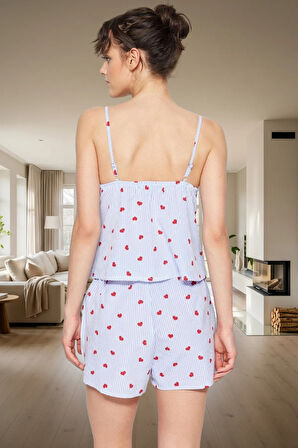 Çizgili Kalpli Pijama Takımı Viskon Kumaştan Rahat Ev Giyim Seti Yüksek Kalite Zarifane Tasarım