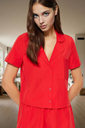 Rahat Pijama Takımı Pamuk Polyester Şortlu Yazlık Düğmeli Premium Kalite Yüksek