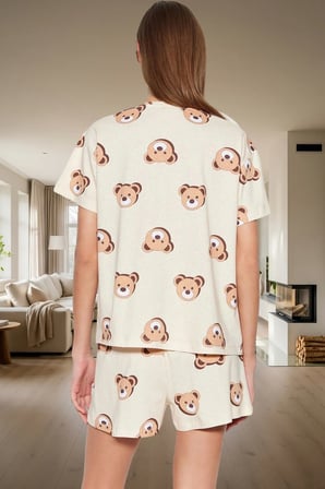 Kadın %100 Pamuklu Regular Kalıp Ayıcıklı Pijama Takımı Özenle Seçilmiş Trend Tasarım