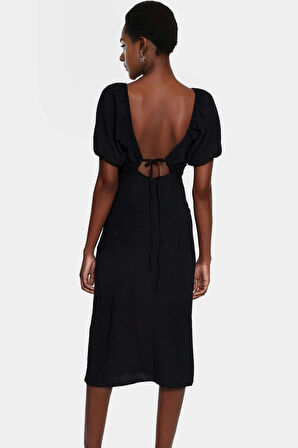 Rahat ve Şık Dokuma Elbise Midi Boy A line Kalp Yaka Yazlık Kombinler İçin Seçkin Malzeme