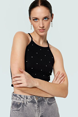 Fitted Crop Bluz Renk Pamuklu Kaşkorse Örme Kumaş Özenle Seçilmiş Premium Kalite