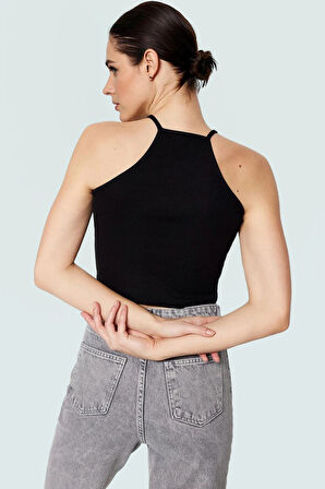 Fitted Crop Bluz Renk Pamuklu Kaşkorse Örme Kumaş Özenle Seçilmiş Premium Kalite