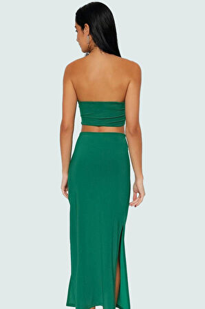 Örme Plaj Takımı Vücuda Oturan V Yaka Kolsuz Uzun Etek Seçkin Malzeme Yüksek Kalite