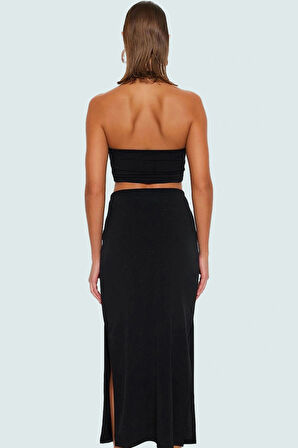 Örme Plaj Takımı Vücuda Oturan V Yaka Kolsuz Uzun Etek Seçkin Malzeme Yüksek Kalite